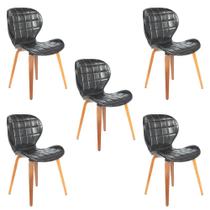Kit 5 Cadeiras de Jantar Moderna com Tressê Base Madeira Lucy R02 Sintético Preto - Mpozenato