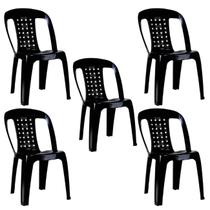 Kit 5 Cadeiras de Plástico Preta Com Encosto Vime Empilhável Kit 5 Cadeiras de Plástico Preta Com Encosto Vime Empilhável