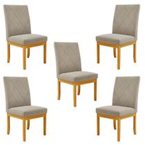 Kit 5 Cadeiras de Sala de Jantar Estofadas Gomes Madeira Maciça Suede Bege G78 - Gran Belo Kit 5 Cadeiras de Sala de Jantar Estofadas Gomes Madeira Maciça Suede Bege G78 - Gran Belo