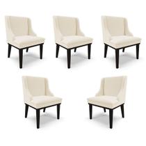 Kit 5 Cadeiras Decorativas Sala de Jantar Base Fixa de Madeira Firenze Linho Bege/Preto G19 - Gran Belo