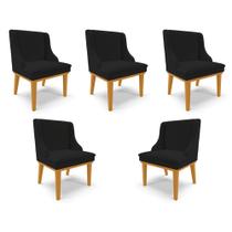 Kit 5 Cadeiras Decorativas Sala de Jantar Base Fixa de Madeira Firenze Linho Preto/Castanho G19 - Gran Belo