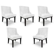 Kit 5 Cadeiras Decorativas Sala de Jantar Base Fixa de Madeira Firenze PU Branco Brilho/Preto G19 - Gran Belo Kit 5 Cadeiras Decorativas Sala de Jantar Base Fixa de Madeira Firenze PU Branco Brilho/Preto G19 - Gran Belo