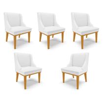 Kit 5 Cadeiras Decorativas Sala de Jantar Base Fixa de Madeira Firenze PU Branco Fosco/Castanho G19 - Gran Belo Kit 5 Cadeiras Decorativas Sala de Jantar Base Fixa de Madeira Firenze PU Branco Fosco/Castanho G19 - Gran Belo
