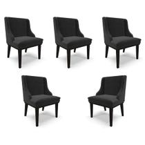 Kit 5 Cadeiras Decorativas Sala de Jantar Base Fixa de Madeira Firenze Veludo Preto G19 - Gran Belo