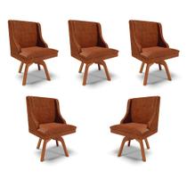 Kit 5 Cadeiras Decorativas Sala de Jantar Base Giratória de Madeira Firenze PU Nozes/Natural G19 - Gran Belo Kit 5 Cadeiras Decorativas Sala de Jantar Base Giratória de Madeira Firenze PU Nozes/Natural G19 - Gran Belo