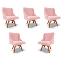 Kit 5 Cadeiras Decorativas Sala de Jantar Base Giratória de Madeira Firenze Suede Rosa Bebê/Natural G19 - Gran Belo Kit 5 Cadeiras Decorativas Sala de Jantar Base Giratória de Madeira Firenze Suede Rosa Bebê/Natural G19 - Gran Belo