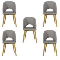 Kit 5 Cadeiras Decorativas Sala de Jantar Madeira Maciça Hadassa Linho Cinza/Freijó G13 - Gran Belo