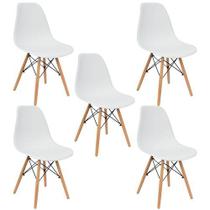 Kit 5 Cadeiras Eiffel Charles Eames Wood Cozinha Jantar Branca - UNIVERSAL MIX