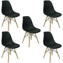 Kit 5 Cadeiras Eiffel Charles Eames Wood Cozinha Preta