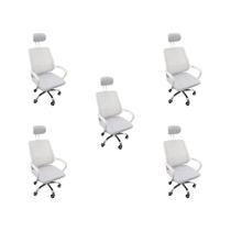 Kit 5 Cadeiras Escritório Diretor Mesh Encosto Branco + E-book Kit 5 Cadeiras Escritório Diretor Mesh Encosto Branco + E-book