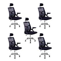 Kit 5 Cadeiras Escritório Executiva Diretor Relax Ergonômica Com Apoio De Cabeça