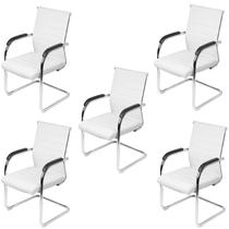 Kit 5 Cadeiras Escritório Interlocutor Fixa Esteirinha Florença 3322 Branco