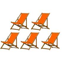 Kit 5 Cadeiras Espreguiçadeira Preguiçosa Dobrável Mel Sem Braço
