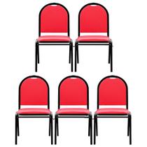 Kit 5 Cadeiras Hoteleiras Auditório Empilhável Sintético M23 Vermelho - Mpozenato