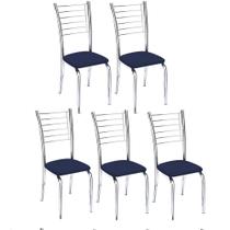 Kit 5 cadeiras Iara cromada para cozinha-Assento azul-Gat Magazine