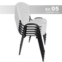 kit 5 Cadeiras Iso Plástica Fixa Cadeira Empilhavel Para Escritório Escola Igreja Salão Branca - STILOS MOVEIS CORPORATIVOS
