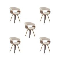 Kit 5 Cadeiras Jantar Betina Creme Linho Giratória