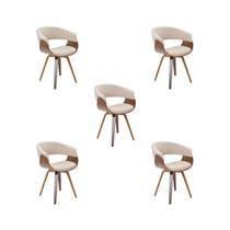 Kit 5 Cadeiras Jantar Betina Creme Linho Madeira Kit 5 Cadeiras Jantar Betina Creme Linho Madeira