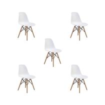 Kit 5 Cadeiras Jantar Eiffel Branca PP Base Madeira Kit 5 Cadeiras Jantar Eiffel Branca PP Base Madeira