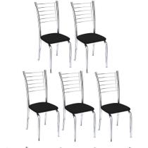 Kit 5 cadeiras Lara cromada para cozinha-assento sintético preto-Gat Magazine