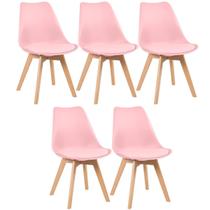 Kit 5 Cadeiras Laráz Leda com Assento Estofado - Rosa claro Kit 5 Cadeiras Laráz Leda com Assento Estofado - Rosa claro