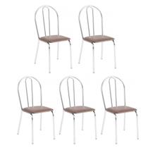 Kit 5 Cadeiras Lisboa Cromada Para Cozinha ou Área Gourmet-Assento Sintético Marrom