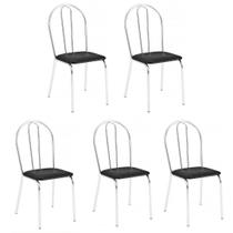 Kit 5 Cadeiras Lisboa Cromada Para Cozinha ou Área Gourmet-Assento Sintético Preto