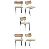 Kit 5 Cadeiras Mona Para Sala Jantar Gourmet em Aço material sintético e Linho EdeCasaMoveis