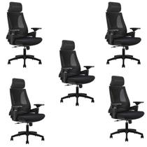 Kit 5 Cadeiras Office Diretor Toledo com Apoia Cabeça e Braços 3d Nr17