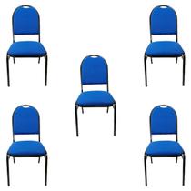 Kit 5 Cadeiras para Evento Empilhável com Reforço e Puxador encosto redondo estofado cor Azul