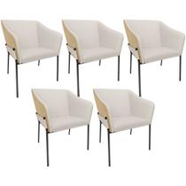 Kit 5 Cadeiras Para Sala de Jantar Estar Living Olívia L02 Linho Cru material sintético Fendi - Lyam Decor