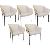 Kit 5 Cadeiras Para Sala de Jantar Estar Living Olívia L02 Linho Cru material sintético Fendi - Lyam Decor