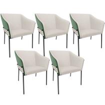 Kit 5 Cadeiras Para Sala de Jantar Estar Living Olívia L02 Linho Cru material sintético Verde - Lyam Decor
