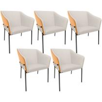 Kit 5 Cadeiras Para Sala de Jantar Estar Living Olívia L02 Linho Cru material sintético Whisky - Lyam Decor