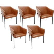 Kit 5 Cadeiras Para Sala de Jantar Estar Living Olívia L02 material sintético Camel - Lyam Decor