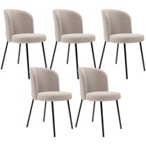Kit 5 Cadeiras Sala de Jantar Estofada Gavi L02 Bouclê Creme - Lyam Decor