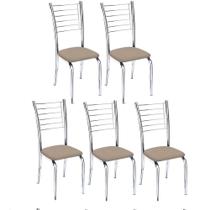Kit 5 cadeiras Vanessa cromada para cozinha-assento suede bege-Gat Magazine