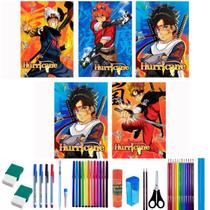 Kit 5 Caderno Anime Brochurão Capa Dura 96 Folhas 38 Itens