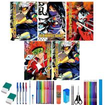 Kit 5 Caderno Anime Capa Dura Brochurão 96 Folhas 38 Itens