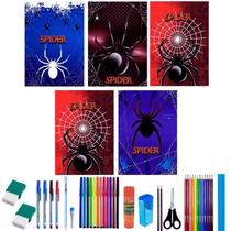 Kit 5 Caderno Aranha Brochurão Capa Dura 96 Folhas 38 Itens