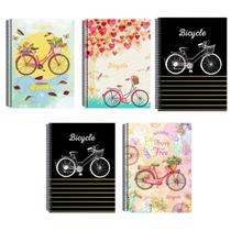 Kit 5 Caderno Bike 96 Folhas Arame Com Pauta Capa Dura