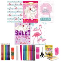Kit 5 Caderno Brochura Menina Capa Dura Feminino+ Acessórios