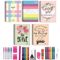 Kit 5 Caderno Capa Dura Tamanho Grande A4 Arame Espiral 40 Materiais Escolar