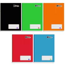 Kit 5 Caderno Cores Diferentes Colorido 96 Folhas Costurado Capa Dura