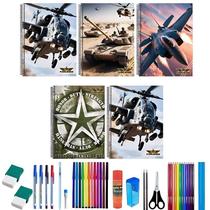 Kit 5 Caderno Force One Capa Dura 96 Folhas Arame +36 Itens