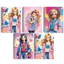 Kit 5 Caderno Girl Love Capa Dura 80 Folhas Arame Reforçado Kit 5 Caderno Girl Love Capa Dura 80 Folhas Arame Reforçado