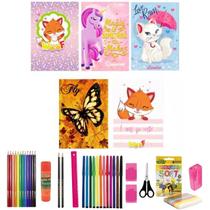 Kit 5 Caderno Grande Diferente 96 Fls Capa Dura Com 38 Itens