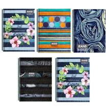 Kit 5 Caderno Jeans 96 Folhas Arame Capa Dura Reforçado