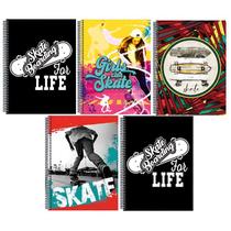 Kit 5 Caderno Skate Capa Dura 96 Folhas Arame Reforçado