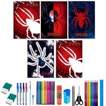 Kit 5 Caderno Spider Brochurão Capa Dura 96 Folhas 36 Itens